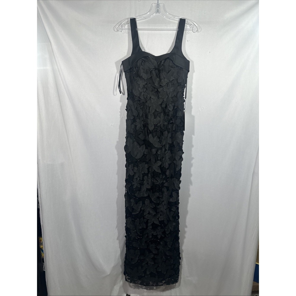 NEW Hynes Park [ 4 ] 3D Floral Straight Neck Tie‎ Shoulder Gown in Black #J2104